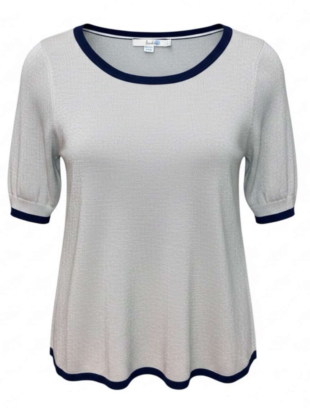 Boden Silver Metallic Short Sleeve Top with Navy Trim. Size US6 UK10